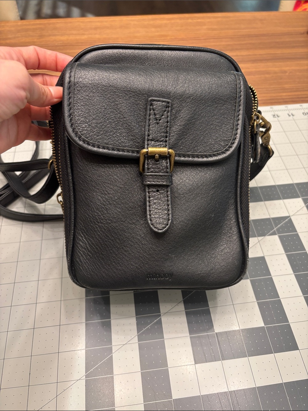Classic Black Leather Crossbody with Buckle Flap